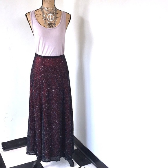 Maxi skirt hand multicolor beads red lined size XS - Picture 1 of 10